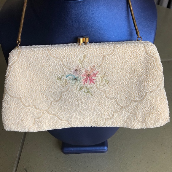 VINTAGE Beaded/Floral Hand Made/Purse/France - Picture 2 of 7